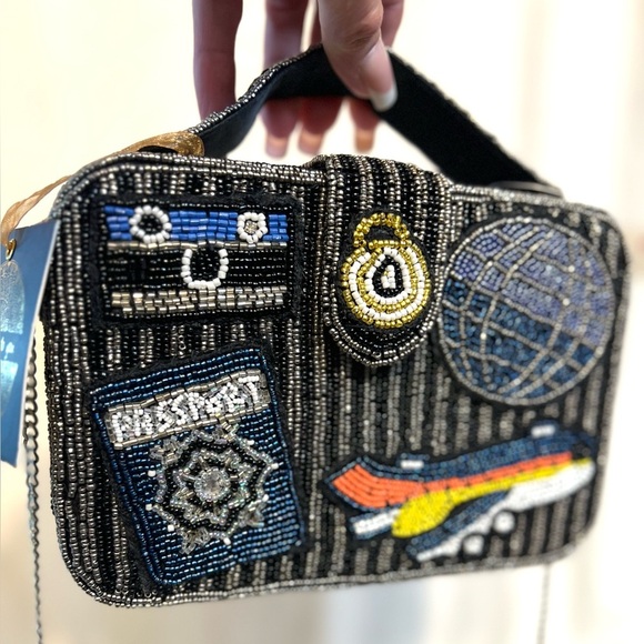 🛫🌏MADE IN INDIA Viral Beaded Travel Themed Crossbody Bag🌏🛫NWT - Picture 6 of 14
